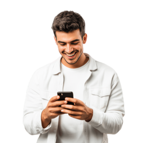 A young man using his mobile to sign up with Assettbridge Partners - a global online trading broker